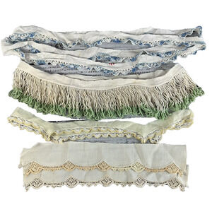 Vintage 5pc Lot of Hankie Trims Crochet Green Fringe Blue Yellow Ivory